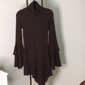 Brown Unique Stretchy ribbed Sweater Dress or Long Sweater Shirt